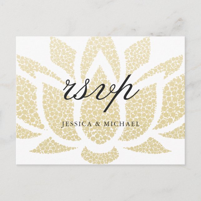 Invitation Carte Postale Elégant Lotus or Fleur mariage personnalisé RSVP (Devant)