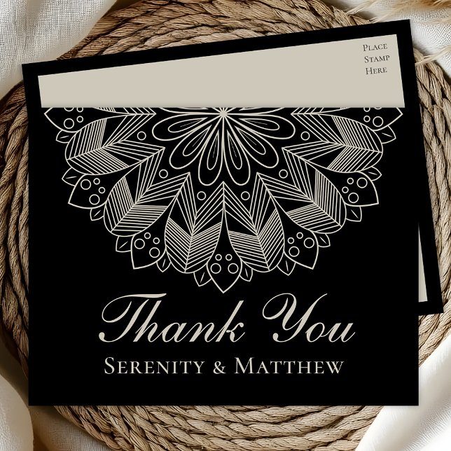 Invitation Carte Postale Elegant Mandala Indian Henna Boho Chic Black Thank (Créateur téléchargé)