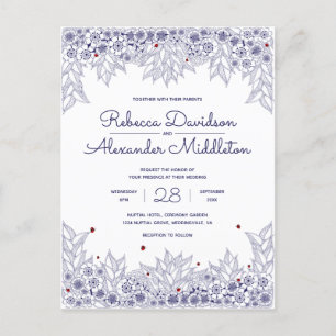 Invitation Carte Postale Elégant Mariage bleu blanc