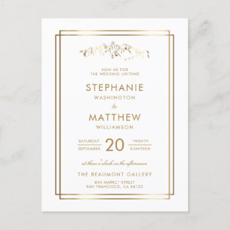 Invitation Carte Postale Elégant Mariage de Montagne Blanc & Or