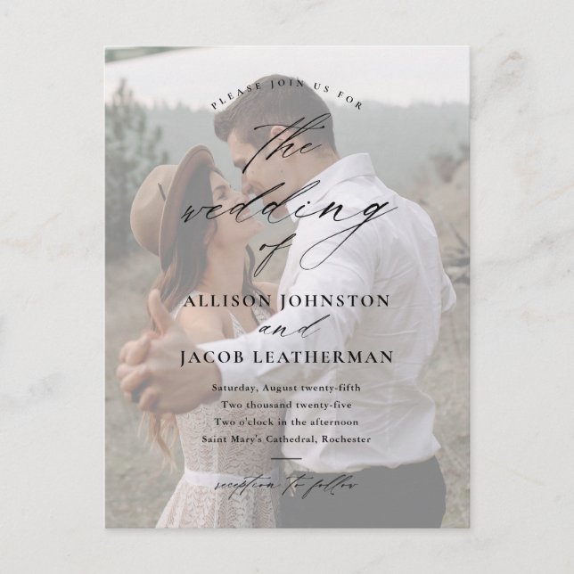 Invitation Carte Postale Élégant Mariage de photos de script (Devant)
