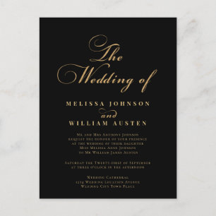 Invitation Carte Postale Élégant Mariage noir or