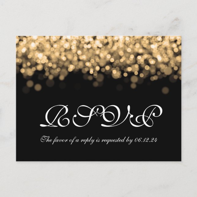 Invitation Carte Postale Élégant Mariage RSVP Gold Lumières (Devant)