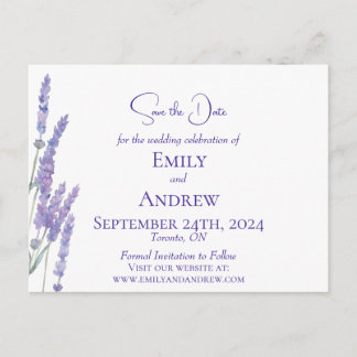Invitation Carte Postale Elégant minimaliste aquarelle Lavande Fleurs