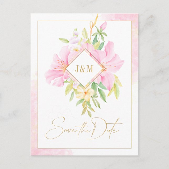 Invitation Carte Postale Elégant Monogramme Floral Aquarelle Enregistrer La (Devant)