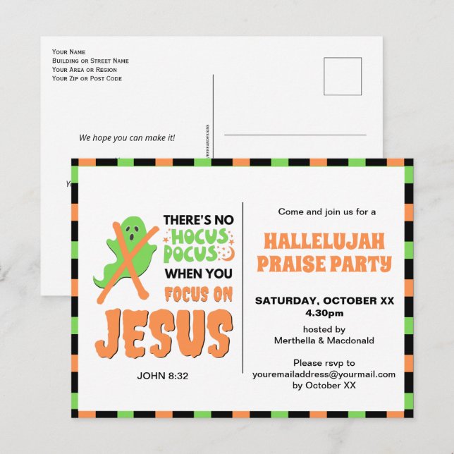 Invitation Carte Postale Élégant NO HOCUS POCUS Christian Halloween (Devant / Derrière)