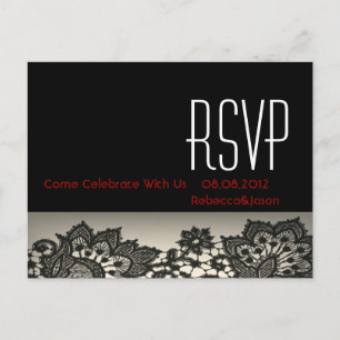Invitation Carte Postale élégant noir dentelle beige vintage mariage RSVP