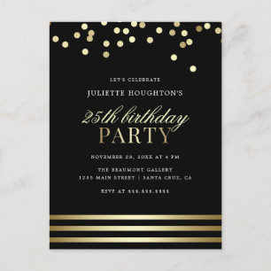 Invitation Carte Postale Elégant Noir tendance Confetti Glossy Anniversaire