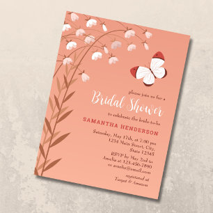 Invitation Carte Postale Élégant Papillons Fleurs Sauvages Lavage Nuptial
