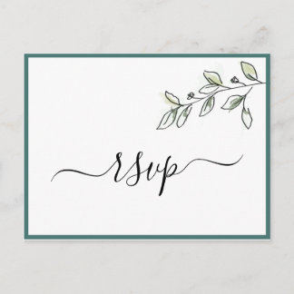 Invitation Carte Postale Élégant plat moderne botanique vert RSVP