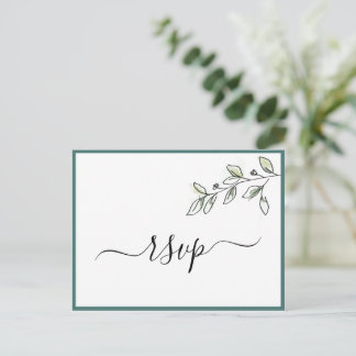 Invitation Carte Postale Élégant plat moderne botanique vert RSVP