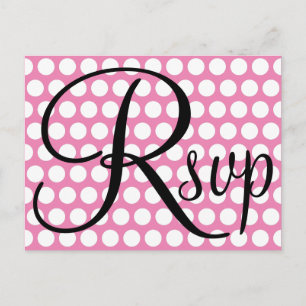 Invitation Carte Postale Élégant point rose et blanc RSVP noir