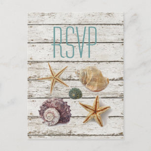 Invitation Carte Postale élégant quai bois coquillages plage mariage rsvp