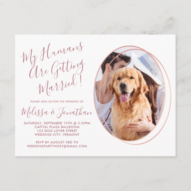 Invitation Carte Postale Elégant Rose Gold Custom Pet Photo Dog Mariage (Devant)