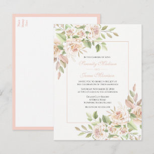 Invitation Carte Postale Élégant Rose Jardin rose Mariage floral