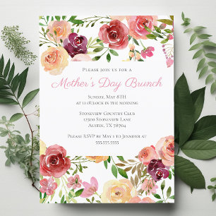 Invitation Carte Postale Elégant Rose Pink Peony Floral Fête des Mères Brun