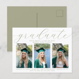 Invitation Carte Postale Élégant Sage Script Minimaliste Graduation 3 Photo