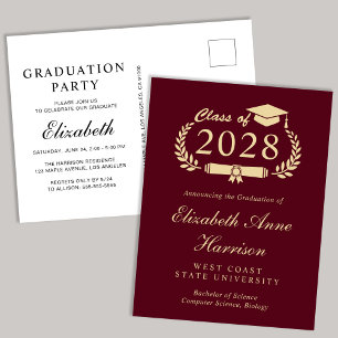 Invitation Carte Postale Élégant Script Burgundy College Graduation Party