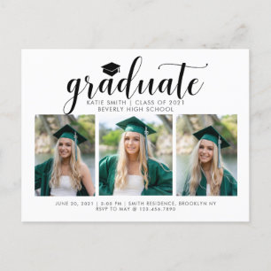 Invitation Carte Postale Élégant Script Calligraphie Graduation 3 Photo