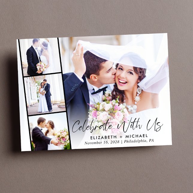 Invitation Carte Postale Elégant Script Photo Mariage Réception (From private vows to a grand party - invite family and friends to celebrate your marriage!)