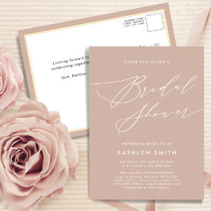 Invitation Carte Postale Élégant script rose vif Fête des mariées moderne