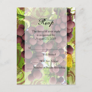 Invitation Carte Postale Élégant vignoble Vigne violet/vert RSVP mariage