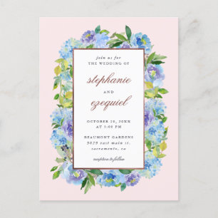 Invitation Carte Postale Elégante aquarelle bleu Hydrangeas Mariage floral