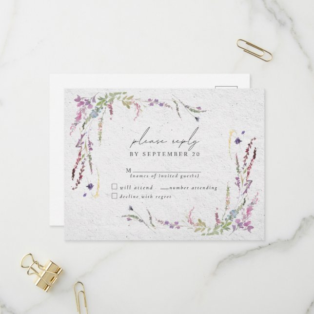 Invitation Carte Postale Elégante aquarelle Fleur sauvage Mariage moderne R (Devant/Arrière en situation)