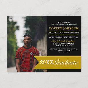 Invitation Carte Postale Élégante Bannière Black & Gold Photo Graduation Pa