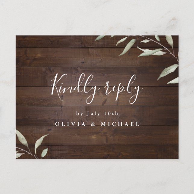 Invitation Carte Postale Elégante campagne bois comté mariage rustique RSVP (Devant)