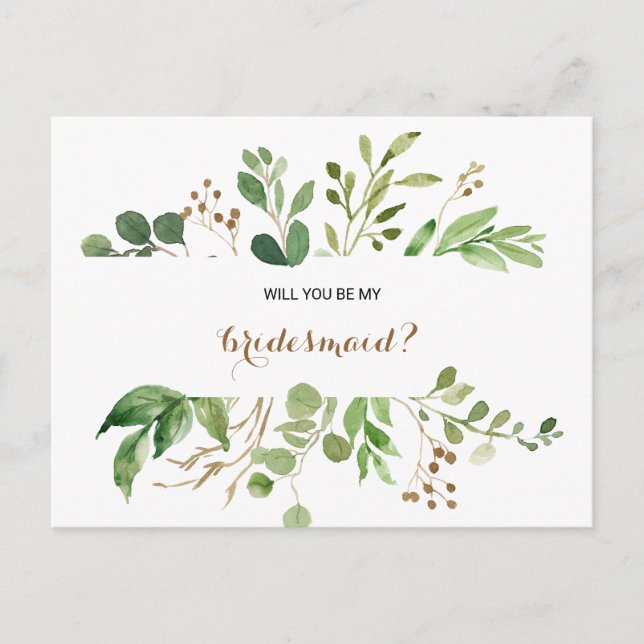 Invitation Carte Postale Élégante femme de chambre de la feuille d'eucalypt (Devant)