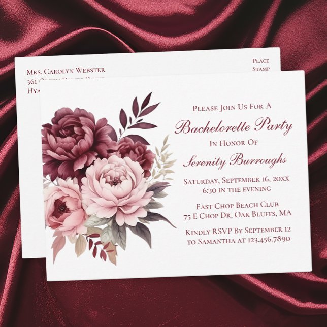 Invitation Carte Postale Élégante Fête de Fiançailles Florale Pivoine Bourg (Créateur téléchargé)