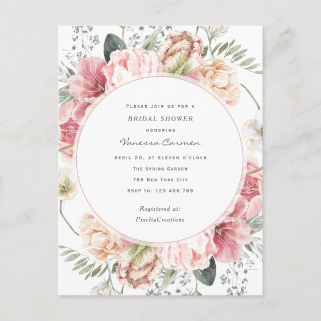 Invitation Carte Postale Elégante floraison fleurie, chic jardin fleurs ten (Devant)