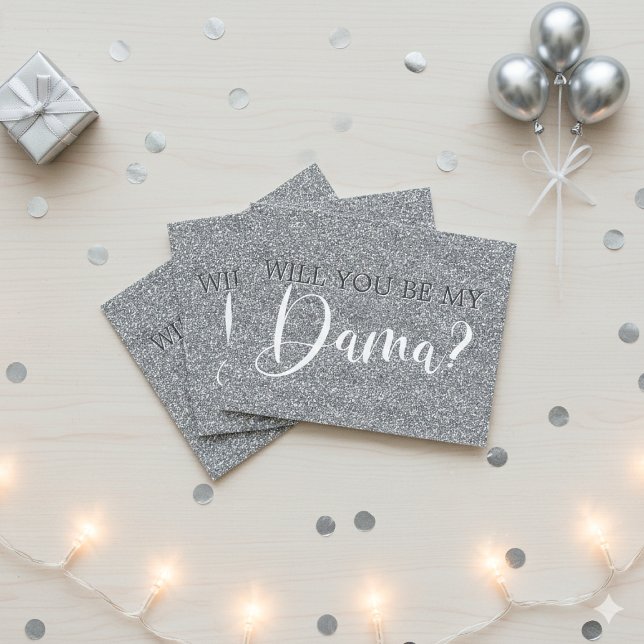 Invitation Carte Postale Elégante Parties scintillant Argent Quinceanera Da (Elegant Silver Glitter Quinceanera Dama Proposal Invitation Postcards)