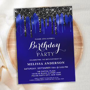 Invitation Carte Postale Elégante Parties scintillant Bleue Noir Lecteurs A