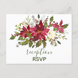 Invitation Carte Postale Elégante réception de Noël Rouge Poinsettia RSVP