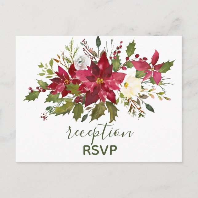 Invitation Carte Postale Elégante réception de Noël Rouge Poinsettia RSVP (Devant)