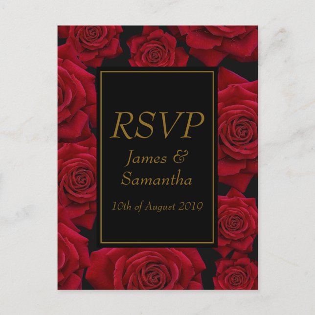 Invitation Carte Postale Élégante Rose rouge - Mariage RSVP (Devant)