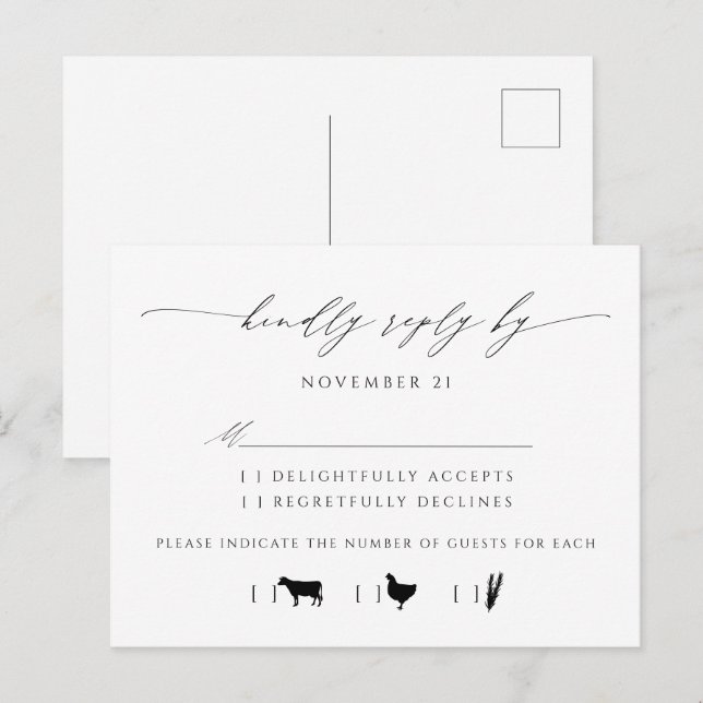 Invitation Carte Postale Élégante Typographie de script Mariage RSVP (Devant / Derrière)