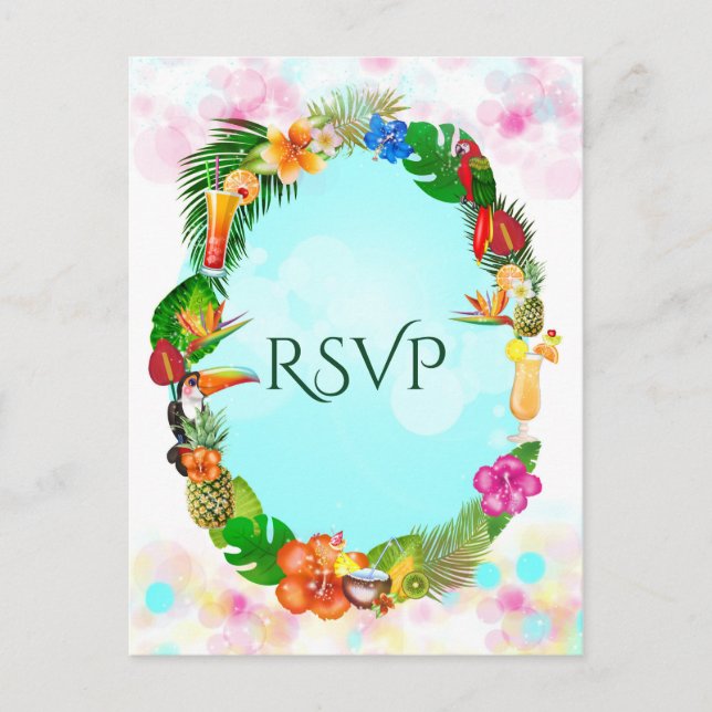 Invitation Carte Postale Éléments d'été tropical hawaïen Cadre Fête RSVP (Devant)