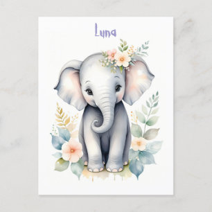 Invitation Carte Postale Éléphant de bébé en fleurs