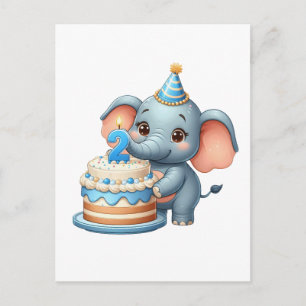 Invitation Carte Postale Éléphant Mignon 2ème Anniversaire