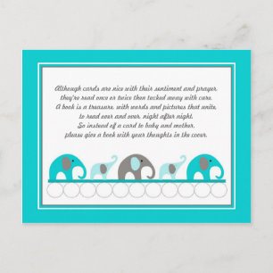 Invitation Carte Postale Eléphants bleu turquoise Insérer Baby shower livre