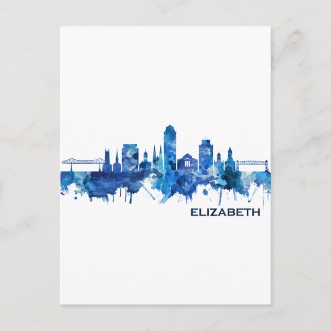 Invitation Carte Postale Elizabeth New Jersey Skyline Blue (Devant)