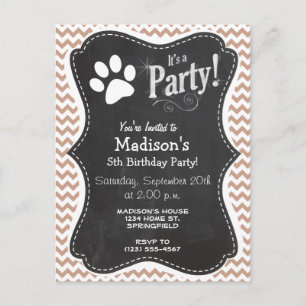 Invitation Carte Postale Empreinte de patte; Brown Chevron