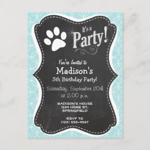Invitation Carte Postale Empreinte de patte; Cercles Bleus Bébé