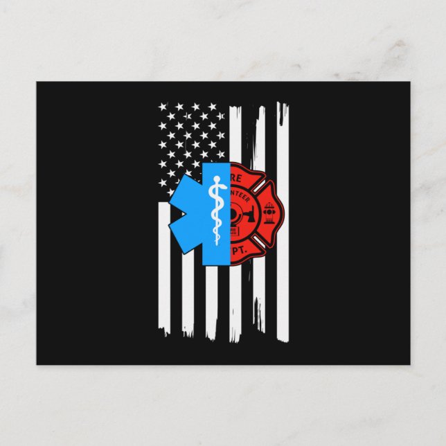 Invitation Carte Postale Emt Firefighter Drapeau Américain Trouvé.Png (Devant)