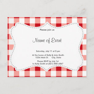 Invitation Carte Postale En vichy rouge