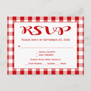 Invitation Carte Postale En vichy Rustique RSVP Mariages Chèques Rouge Et B