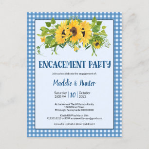 Invitation Carte Postale En vichy rustique & Tournesols